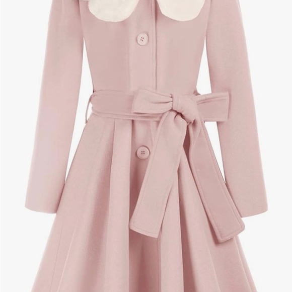 Grace Karin. Pink Pea Coat with Plush White Collar - Picture 5 of 5